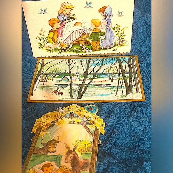 set of 3 rare Vtg Christmas cards coronation brand multicolor 40s birds + - Picture 1 of 9